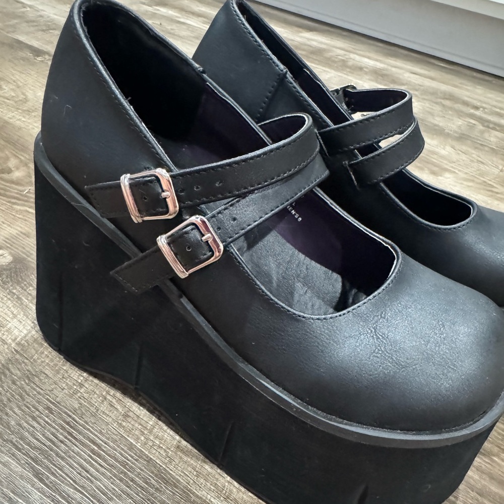 DEMONIA KERA08/B/PU 4 1/2" Platform Women's Gothic Punk Black Mary Janes Shoes 8 - Picture 7 of 7